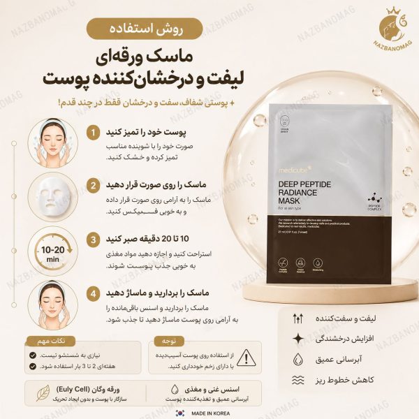 ماسک ورقه‌ای جوانساز،لیفت،ضدچروک پپتاید مدی‌ کیوب | روشن کننده فوری - Image 6
